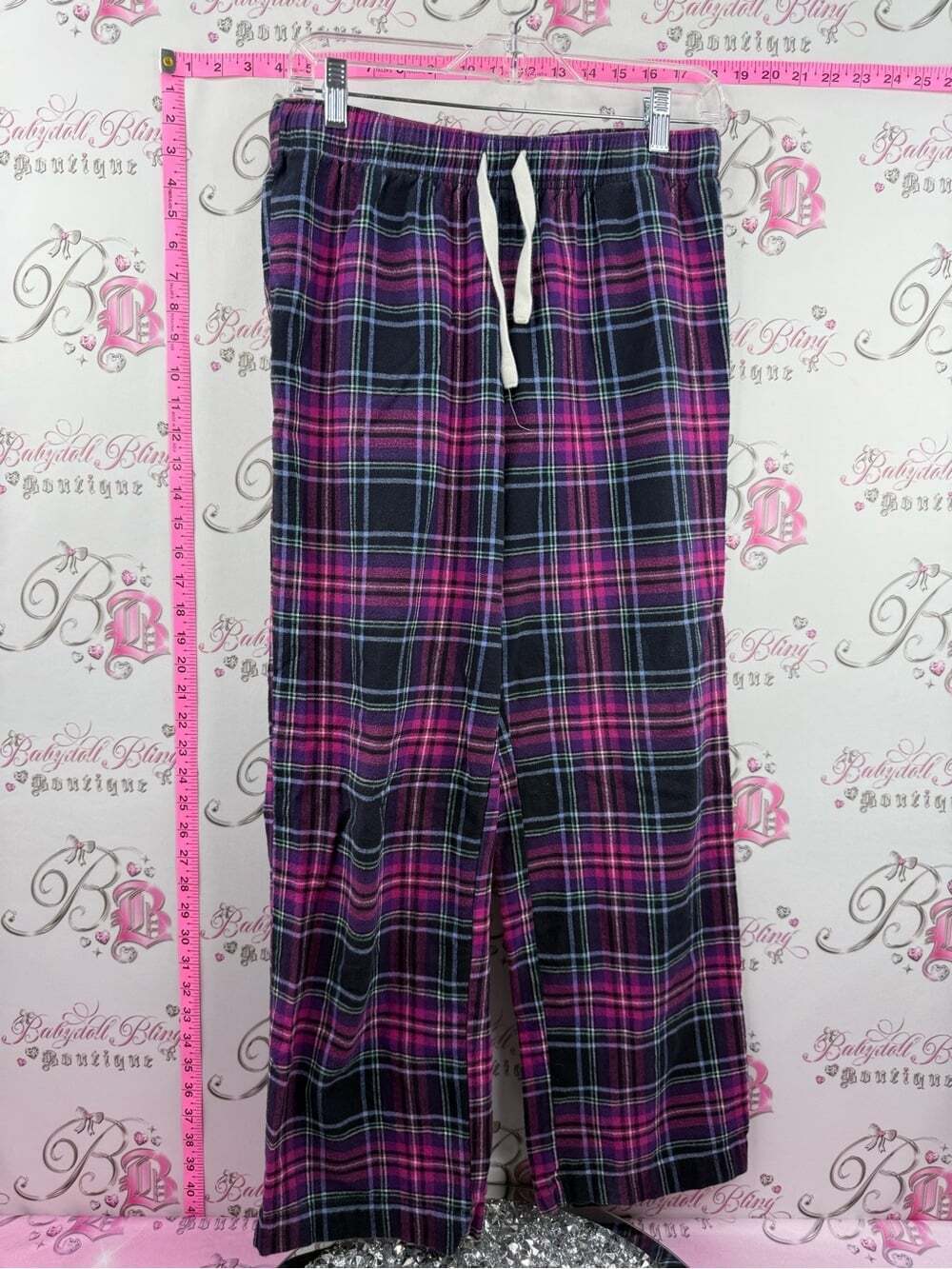 Roots pants pj lounge plaid Women's Pink and Black Plaid Lounge Pants